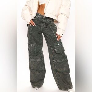 Fashion Nova Charcoal Wide Leg Cargo Jeans